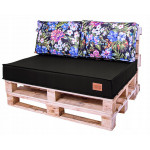 Paletové sedenie Golden Garden GG22 podsedák a vankúš 120cm x 80cm x 15cm Čierne s kvietkami